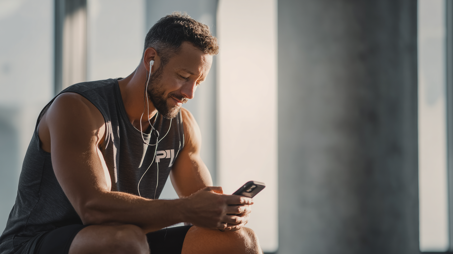 Athlete reviewing training guidance on a phone after a workout