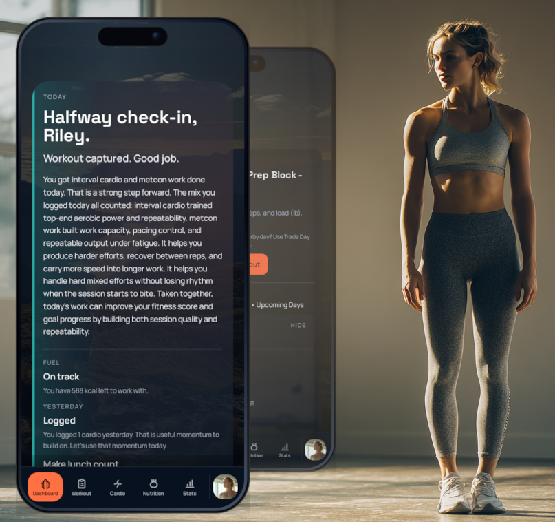 fitRDY hero composition showing an athlete with fitRDY app screens